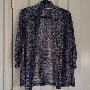 Susan Graver Sheer Cardigan | Navy & Gray Print - Size L